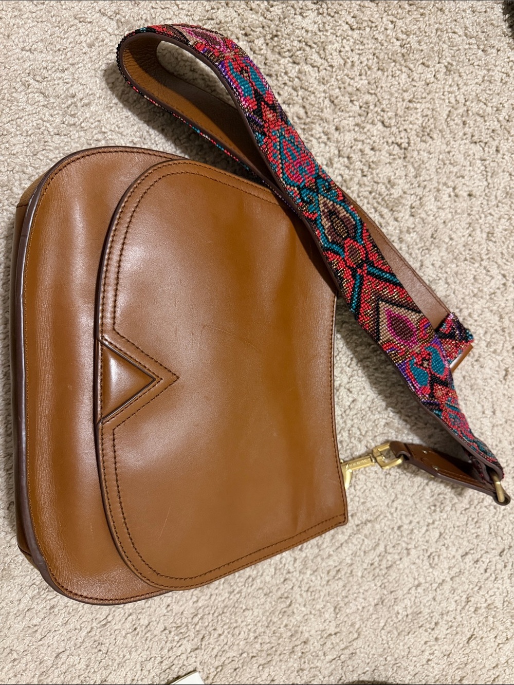 Brian Atwood Brown Leather Crossbody with Multicolor Woven Strap